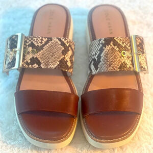 NWT Cole Haan Sz 7.5 Sand Dollar Snake Print Leather Grand Platform Sandals